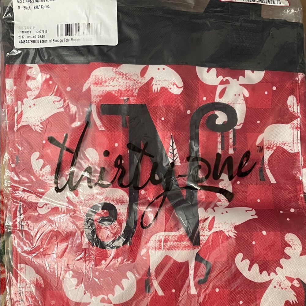 Thirty-One Essential Storage Red and Black Moosin’ Around Tote Embroidered “N”